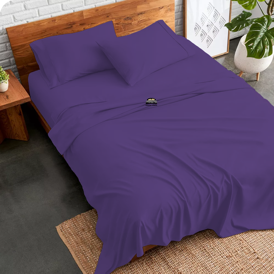 Purple Sheet Set Solid Comfy Sateen AanyaLinen