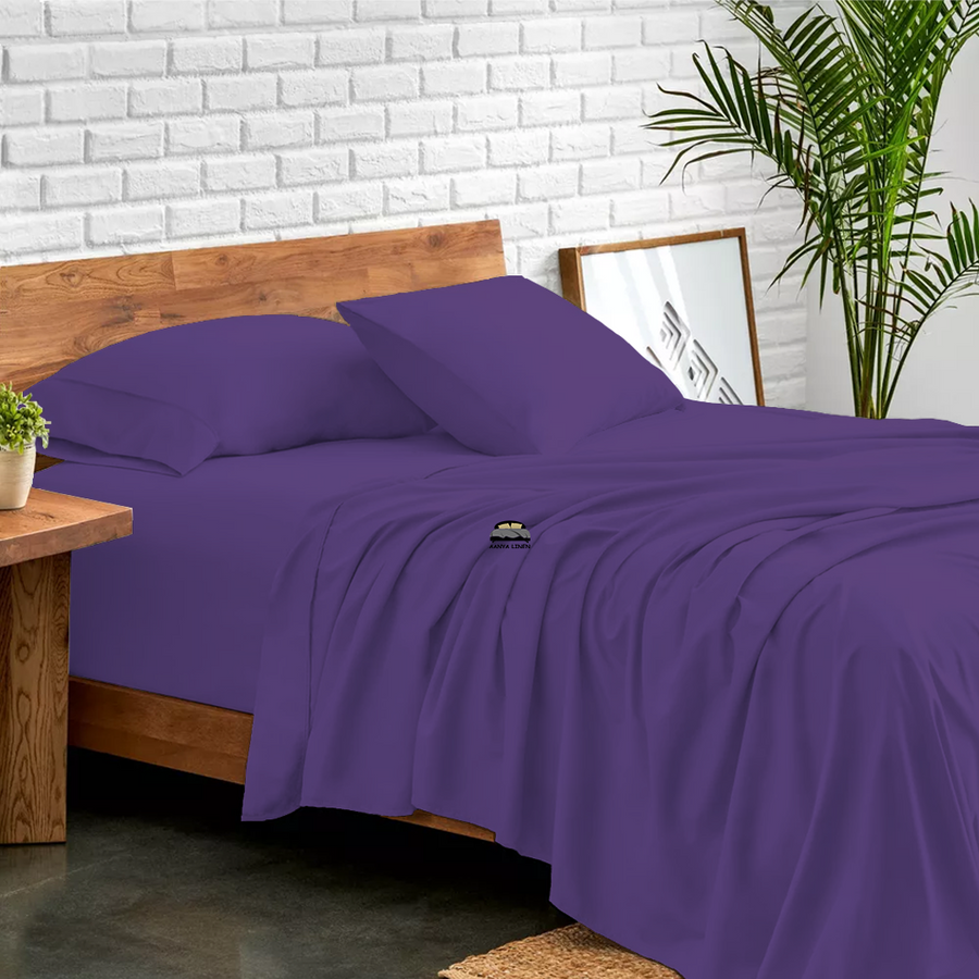 Purple Sheet Set Solid Comfy Sateen AanyaLinen