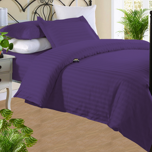 Purple Stripe Duvet Cover Set with Fitted Sheet Comfy Sateen