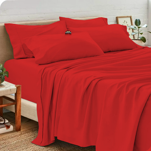 Red Sheet Set With Extra Pillowcase Comfy Solid Sateen