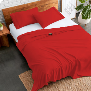 Red Flat Sheet with Pillowcase Comfy Solid Sateen
