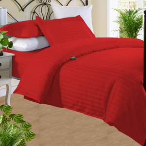 Red Stripe Duvet Cover Set with Fitted Sheet Sateen Comfy