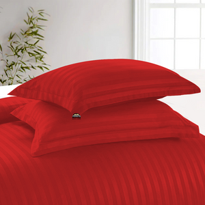 Red Stripe Duvet Cover Set with Fitted Sheet Sateen Comfy