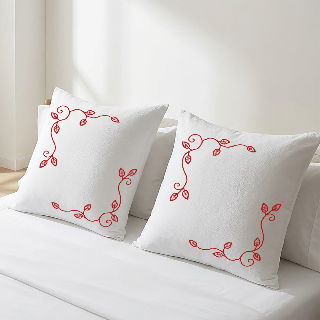 White Cushion Cover Set Floral Vine Embroidery - Pack of 2