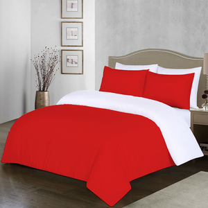 Red and White Reversible Duvet Cover Set Solid Comfy Sateen