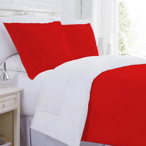 Red and White Reversible Duvet Cover Set Solid Comfy Sateen
