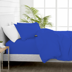 Royal Blue Duvet Cover Set with Fitted Sheet Solid Comfy Sateen
