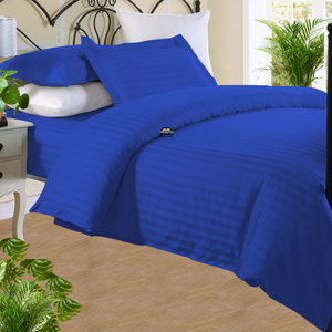 Royal Blue Stripe Duvet Cover Set  with Fitted Sheet Sateen Comfy