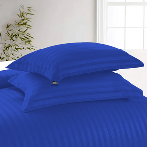 Royal Blue Stripe Duvet Cover Set  with Fitted Sheet Sateen Comfy
