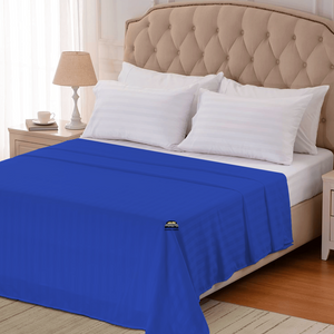 Royal Blue Striped Flat Sheet Comfy Sateen