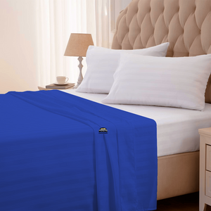 Royal Blue Striped Flat Sheet Comfy Sateen