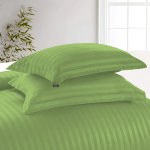 Sage Stripe Duvet Cover Set with Fitted Sheet Sateen Comfy