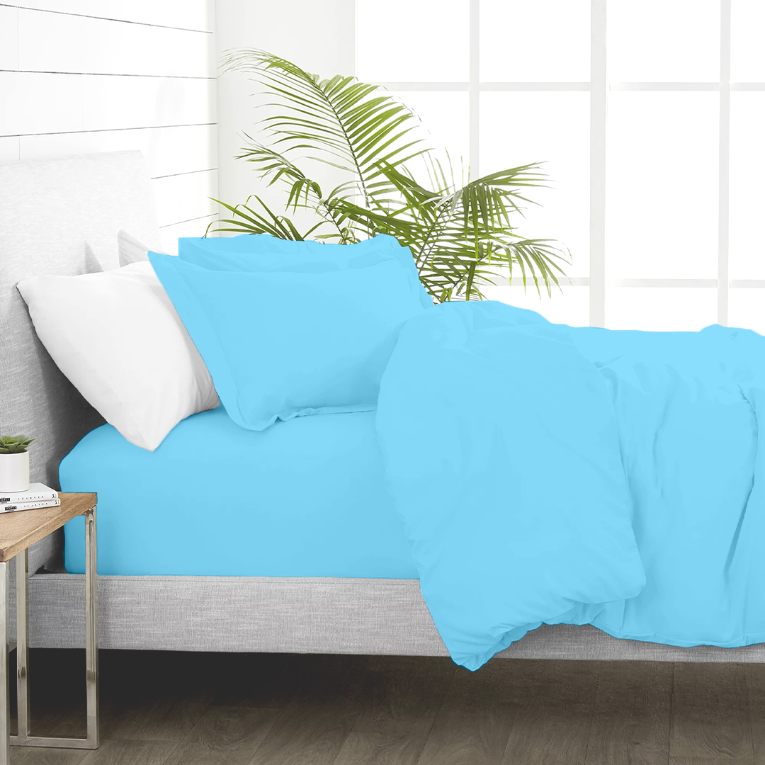 Light Blue Duvet Cover Set with Fitted Sheet 