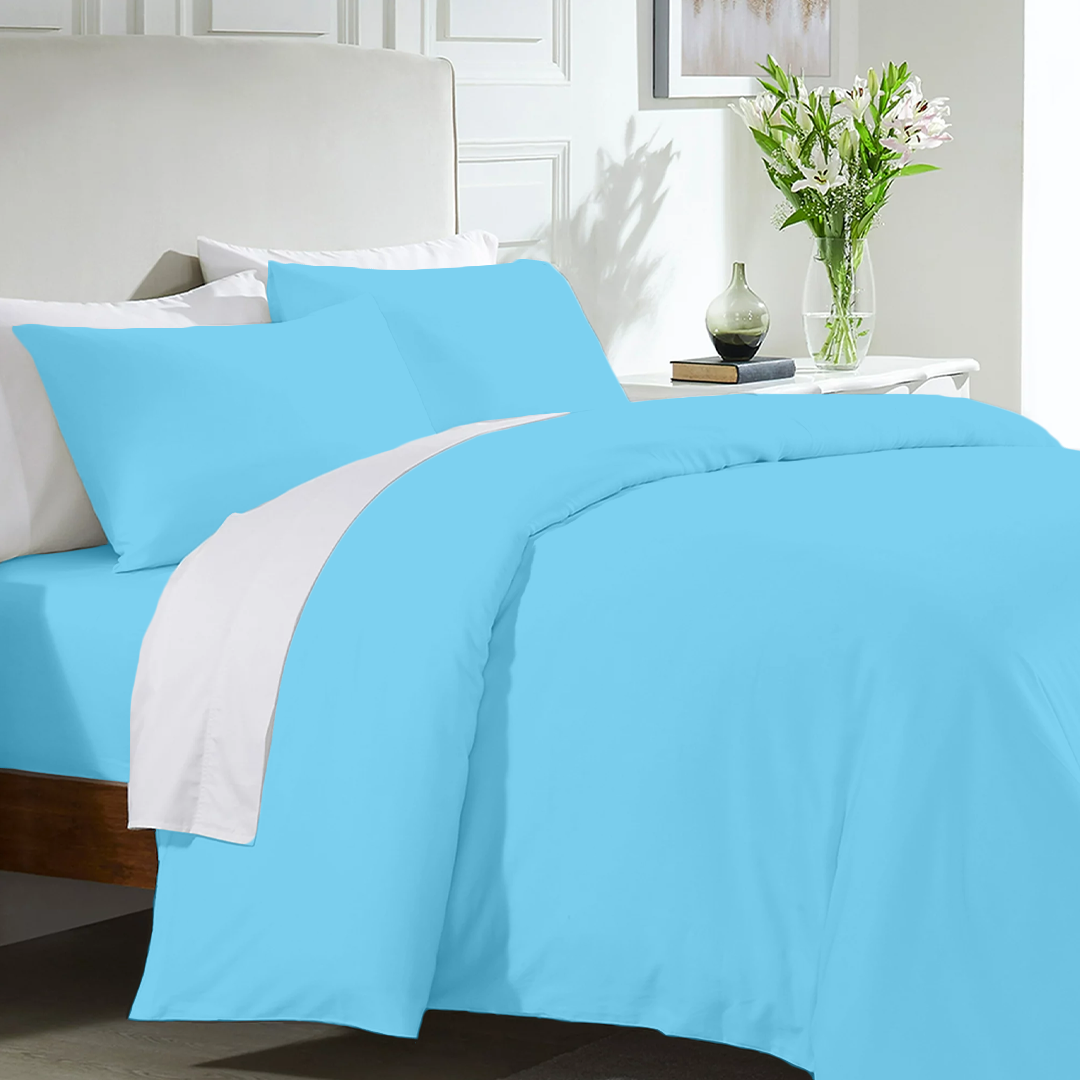 Light Blue Duvet Cover Set with Fitted Sheet 