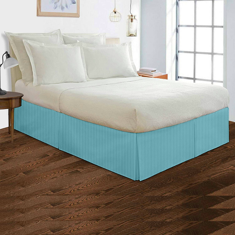 Light Blue Stripe Bed Skirt Aanya Linen