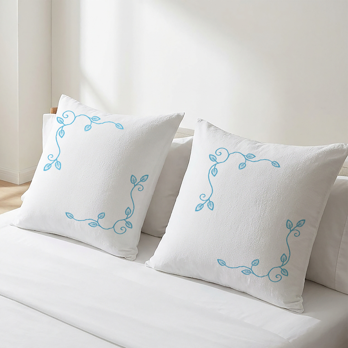 White Cushion Cover Set Floral Vine Embroidery - Pack of 2