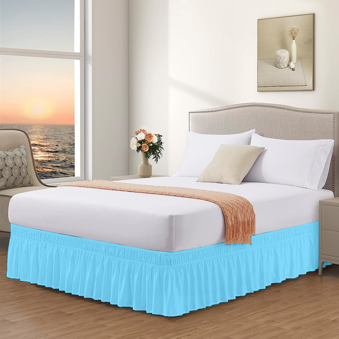 Light Blue Wrap Around Bed Skirt Solid Comfy Sateen