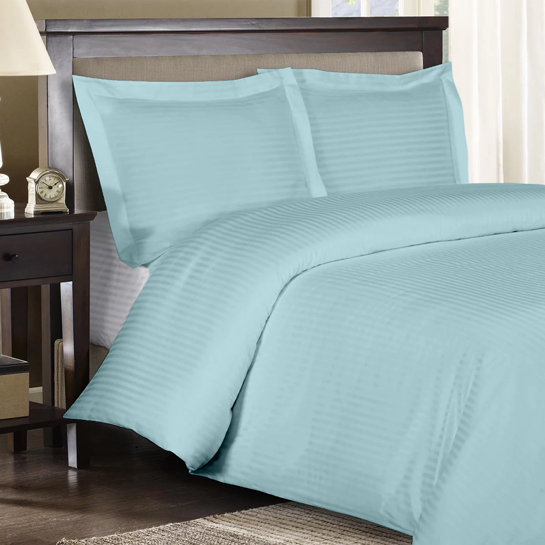 Light Blue Stripe Duvet Cover Set Sateen Comfy