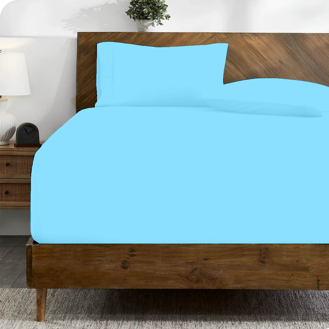 Fitted sheet with Pillowcase Solid Comfy Light Blue