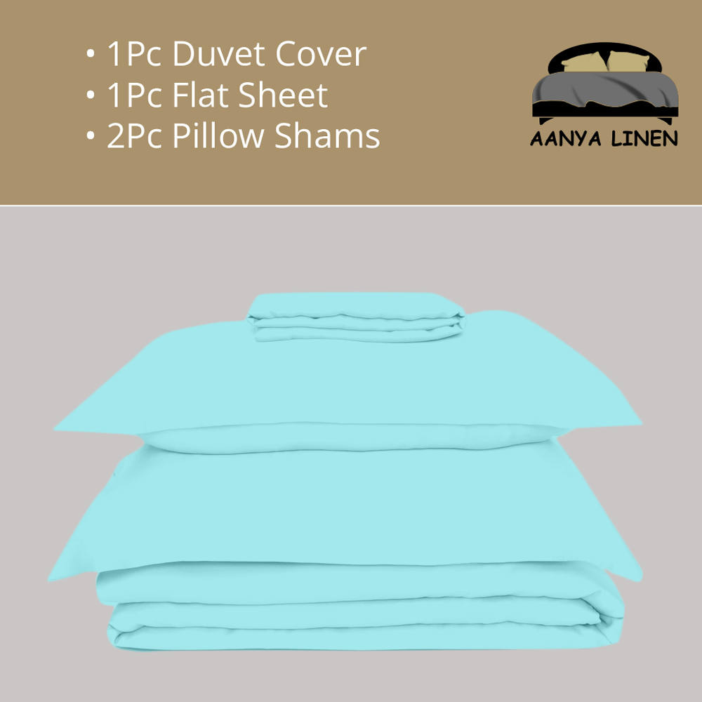 Light Blue Duvet Set with Flat sheet Bliss Solid Sateen