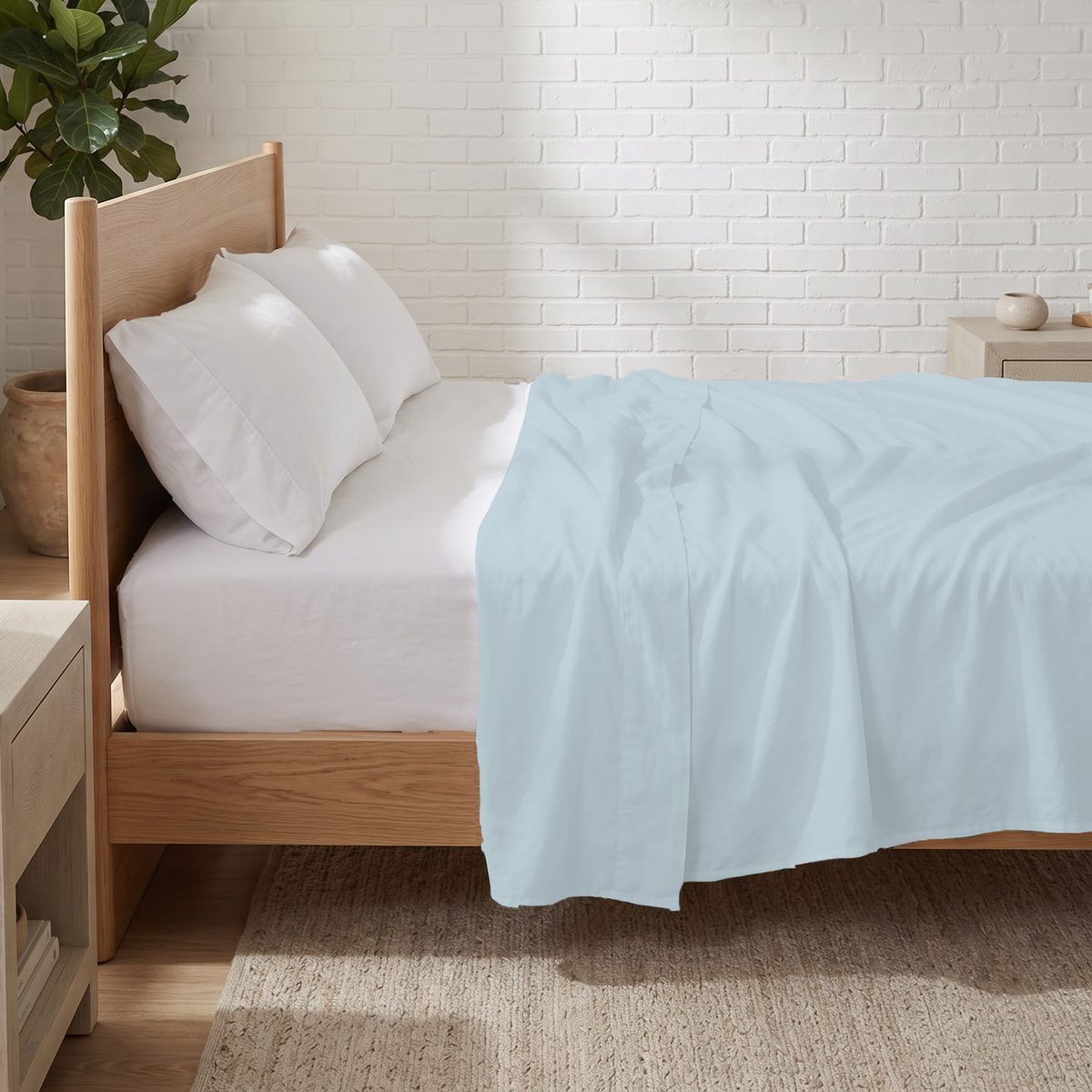 Sky Blue 600 Thread Count Flat Sheet Only | 100% Cotton Sateen