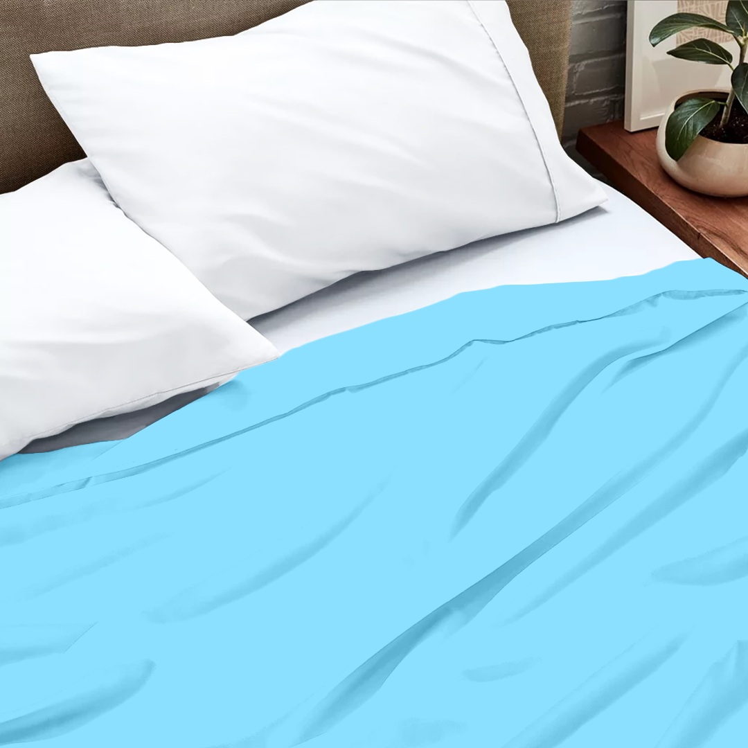 Comfy Sateen Flat Sheet-Solid Light Blue