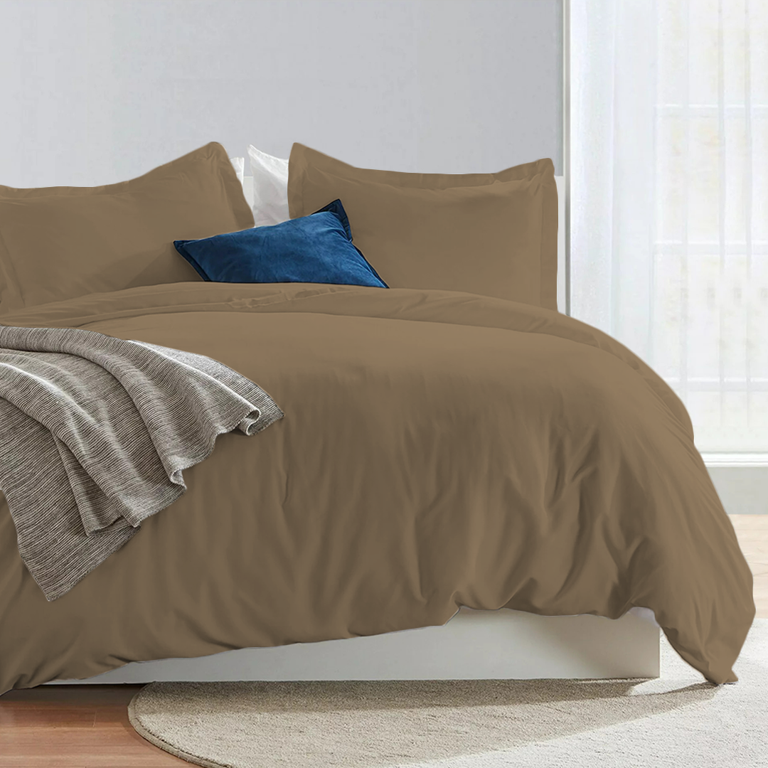 Comfy Taupe Duvet Cover Set Solid Sateen