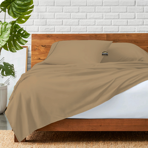 Taupe Flat Sheet with Pillowcase Bliss Solid Sateen