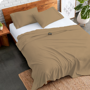 Taupe Flat Sheet with Pillowcase Bliss Solid Sateen