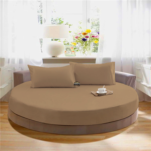 Taupe Round Fitted Sheet with Pillowcase Bliss Solid Sateen