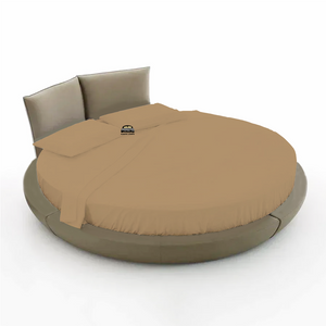 Taupe Round Bed Sheets Set Solid Bliss Sateen