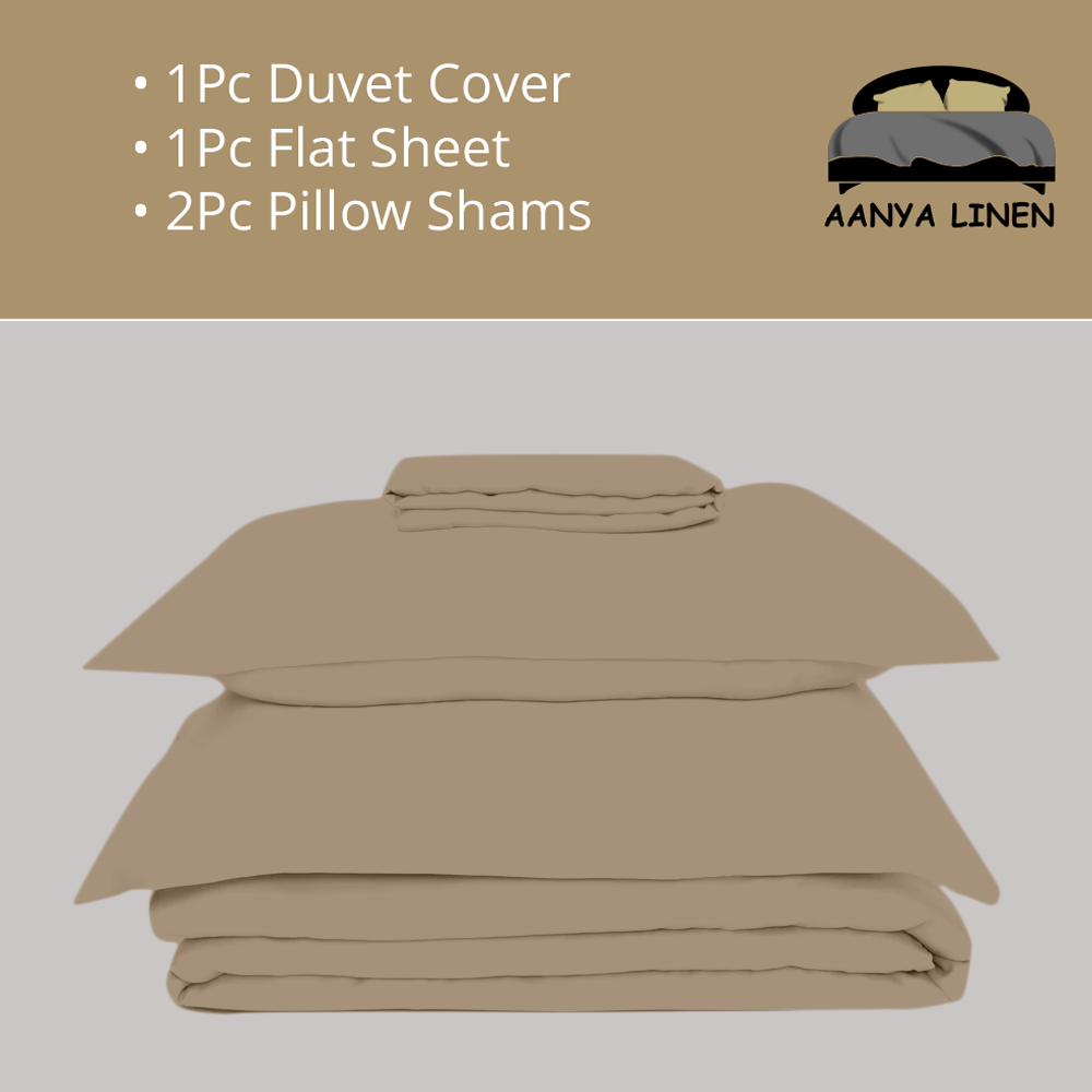 Taupe Duvet Set with Flat Sheet Bliss Solid Sateen