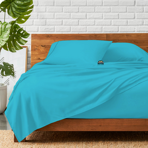 Turquoise Bed Sheet Set Comfy Solid Sateen