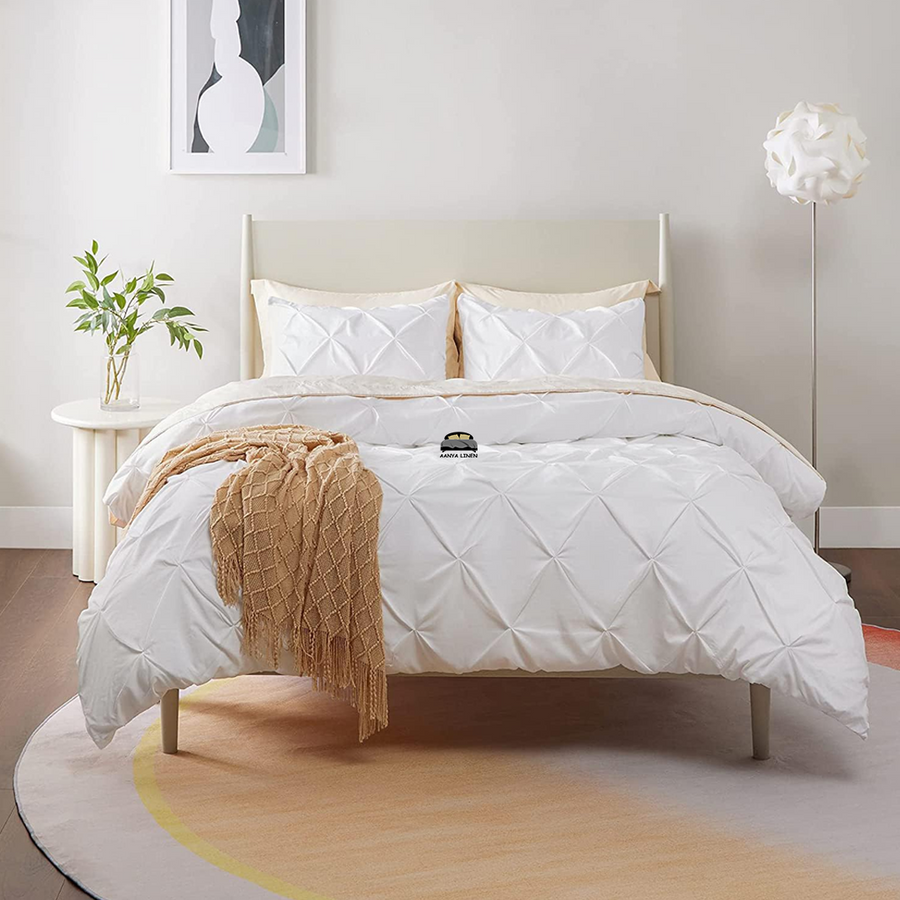 White Pintuck Duvet Cover 2 Pillow Shams AanyaLinen