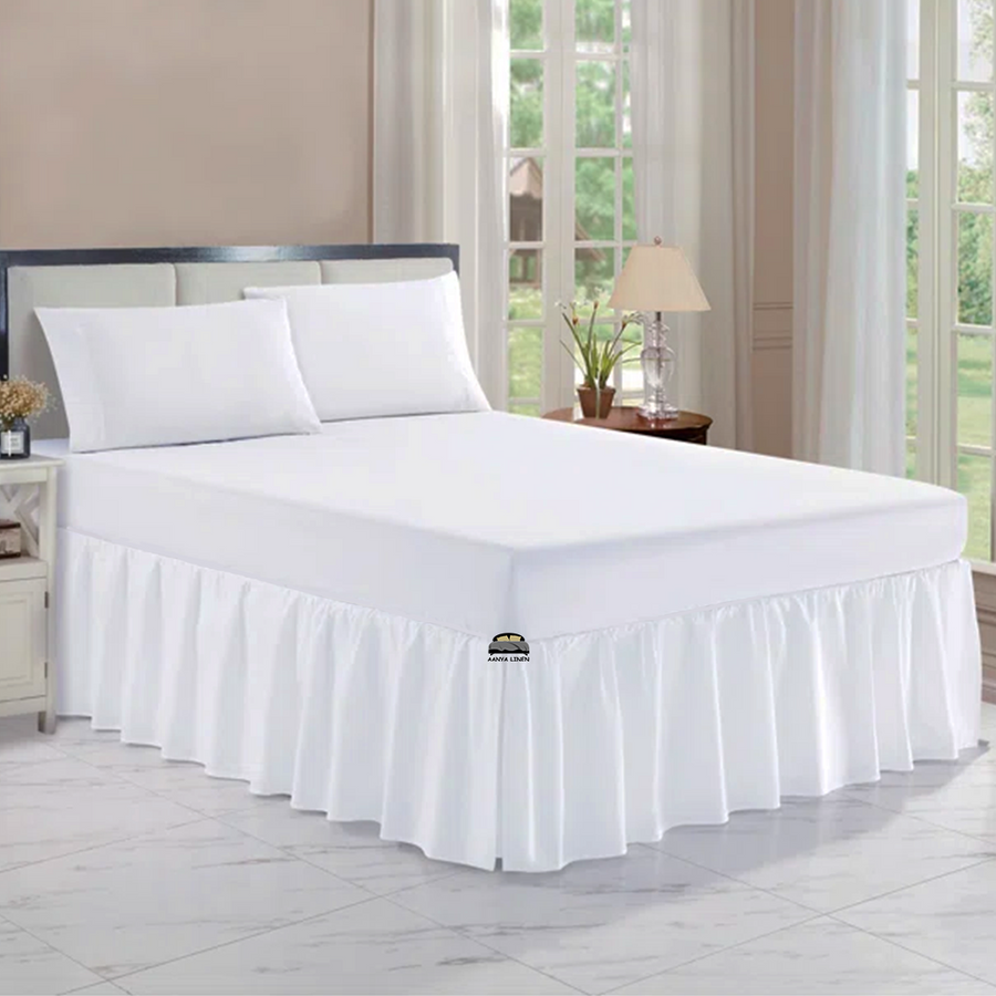 Luxury White Gathered Bed Skirt First Order Sale AanyaLinen