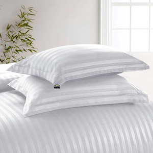 Bliss White Stripe Duvet Cover Set with Fitted Sheet Sateen