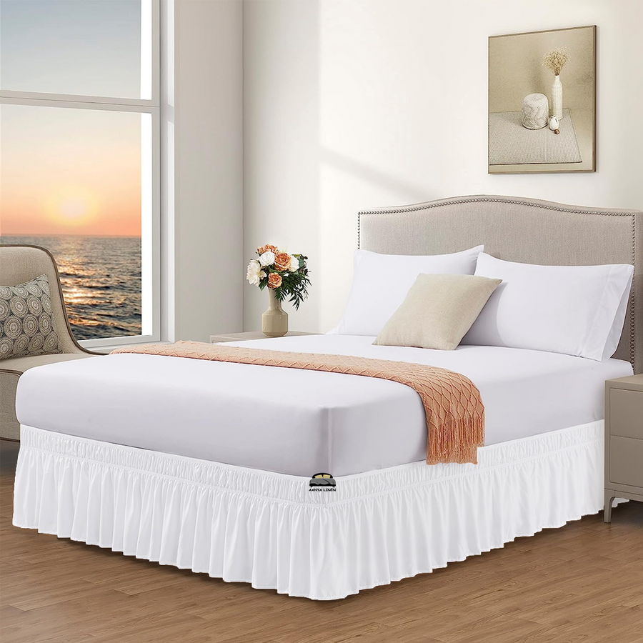 White Wrap Around Bed skirt King Queen Twin XL AanyaLinen