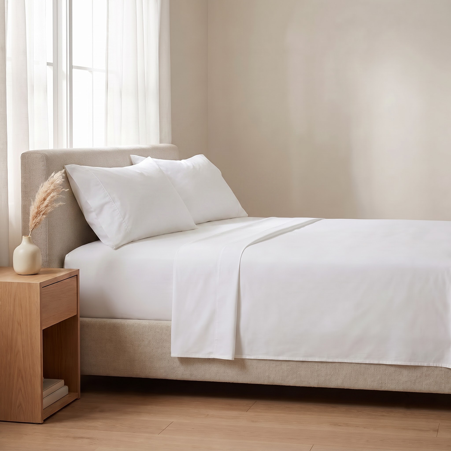 White Percale Cotton Bed Sheets - ( 4-Piece )