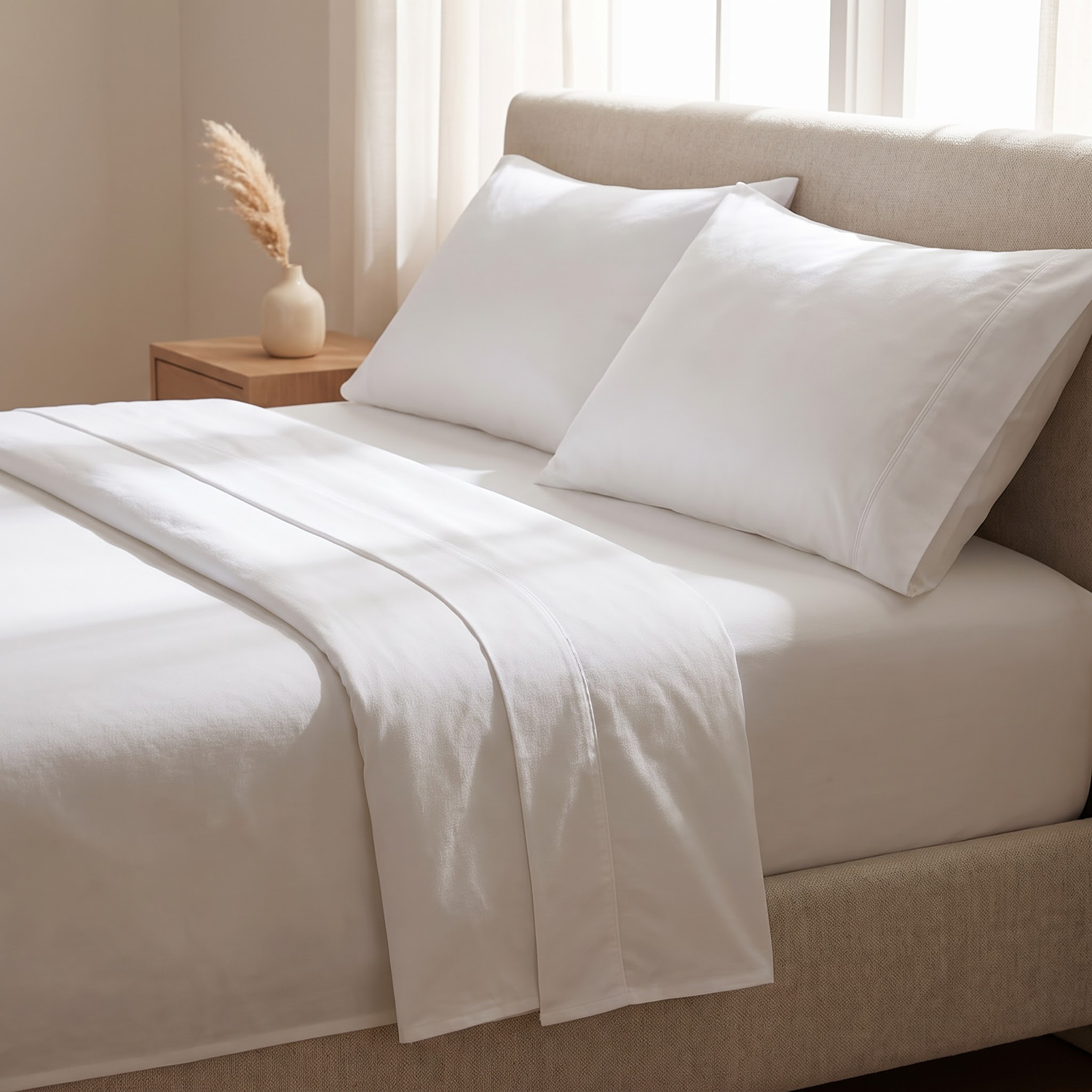 White Percale Cotton Bed Sheets - ( 4-Piece )