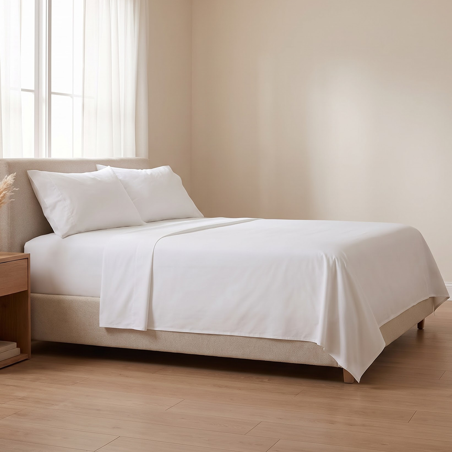 White Percale Cotton Bed Sheets - ( 4-Piece )