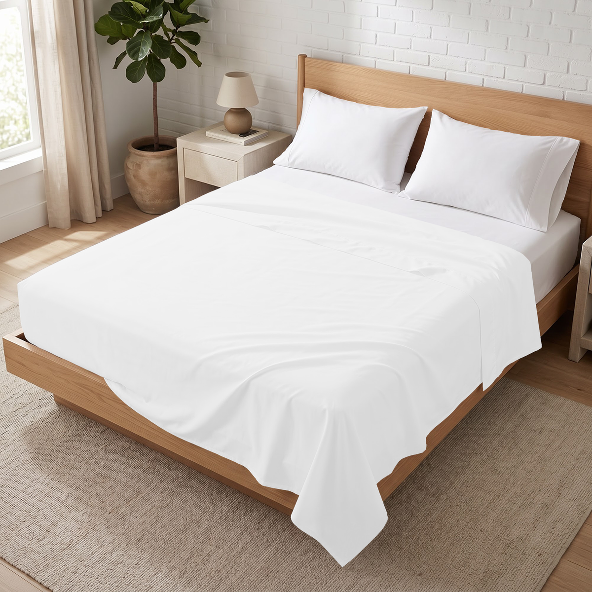 White 600 Thread Count Flat Sheet Only | 100% Cotton Sateen