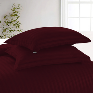 Wine Stripe Duvet Cover Set with Fitted Sheet Sateen Comfy