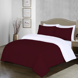 Wine and White Reversible Duvet Cover Set Solid Comfy Sateen