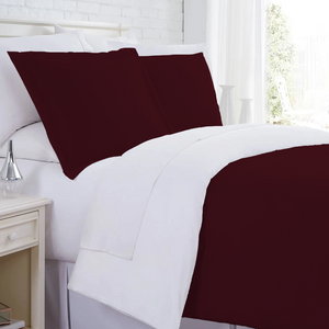 Wine and White Reversible Duvet Cover Set Solid Comfy Sateen