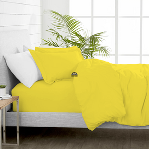 Yellow Duvet Cover Set with Fitted Sheet Solid Comfy Sateen