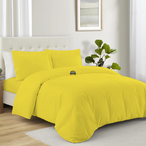 Yellow Duvet Cover Set with Fitted Sheet Solid Comfy Sateen