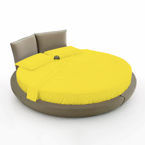 Yellow Round Bed Sheets Set Solid Sateen Comfy