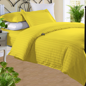 Yellow Stripe Duvet Cover Set with Fitted Sheet Sateen Comfy