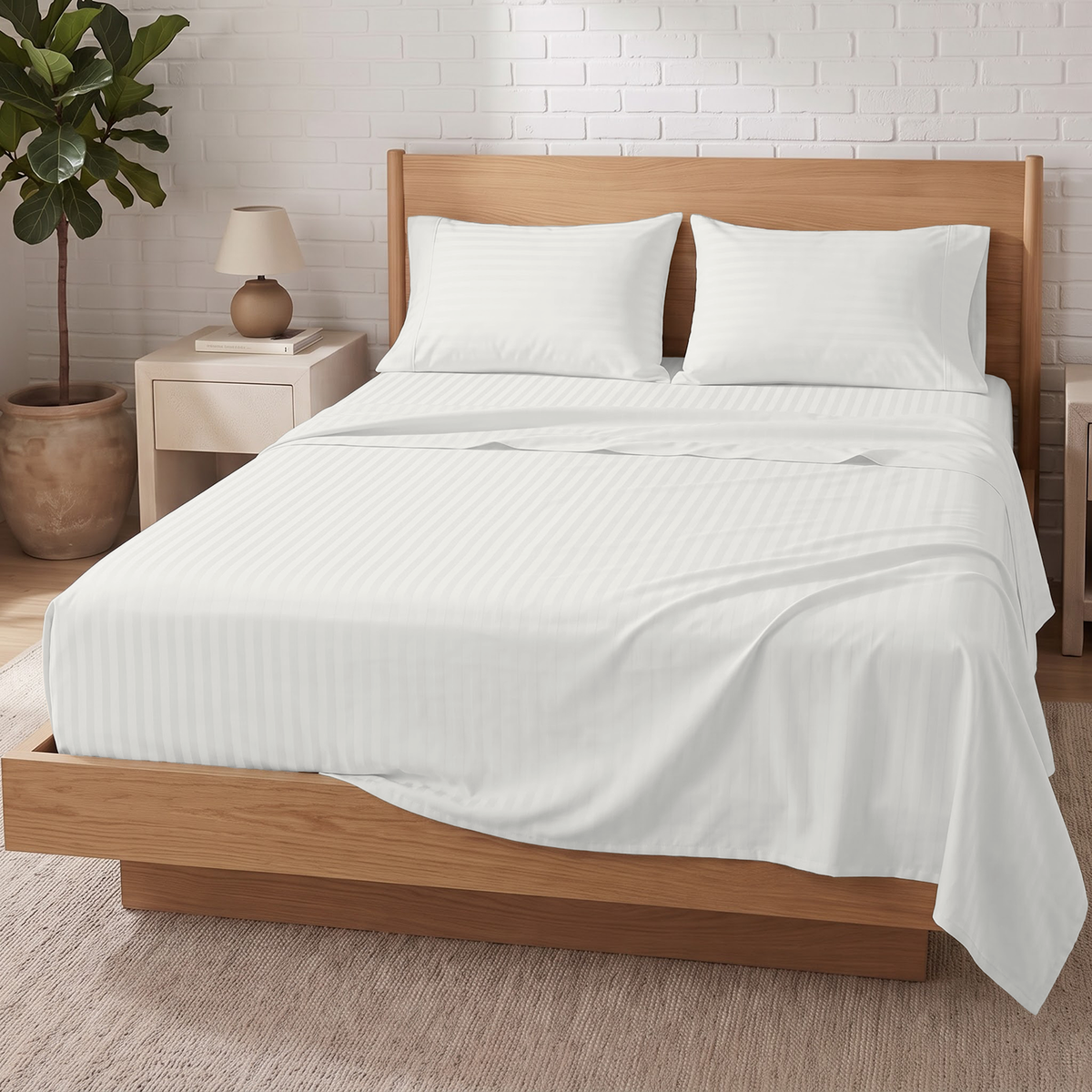 Ivory Stripe 600 Thread Count Sheet Set | 100% Cotton Sateen