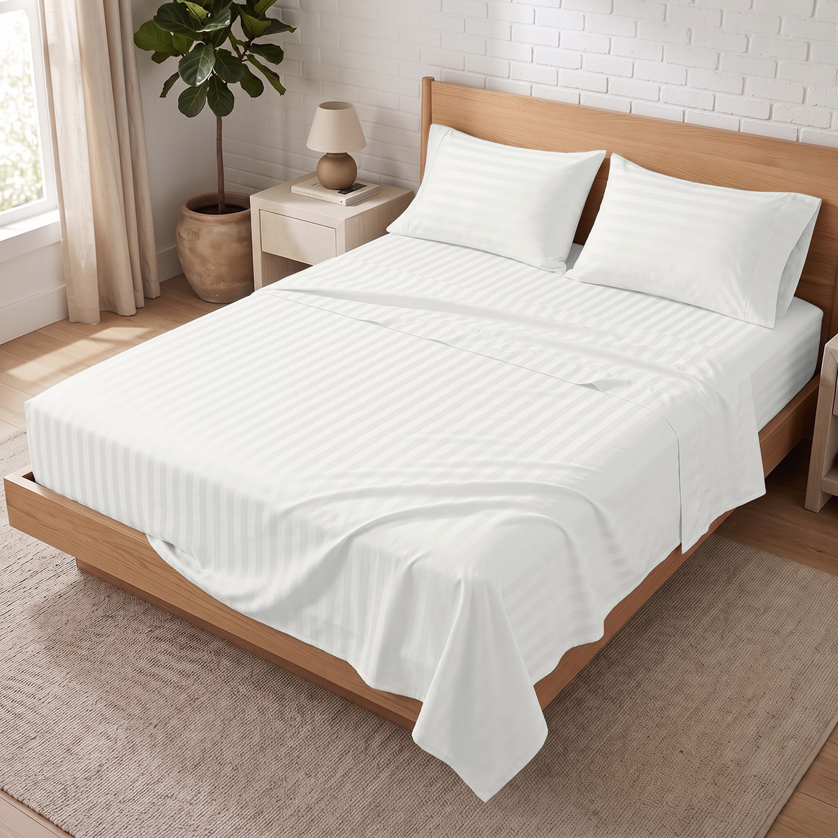 Ivory Stripe 600 Thread Count Sheet Set | 100% Cotton Sateen
